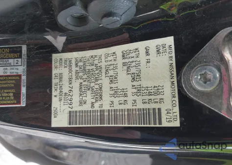 2019 Nissan Frontier S z USA, uszkodzony, nr VIN 1N6BD0CT8KN762997